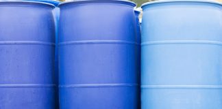 Chemical Plant, Plastic Storage Drums, Big Blue Barrels